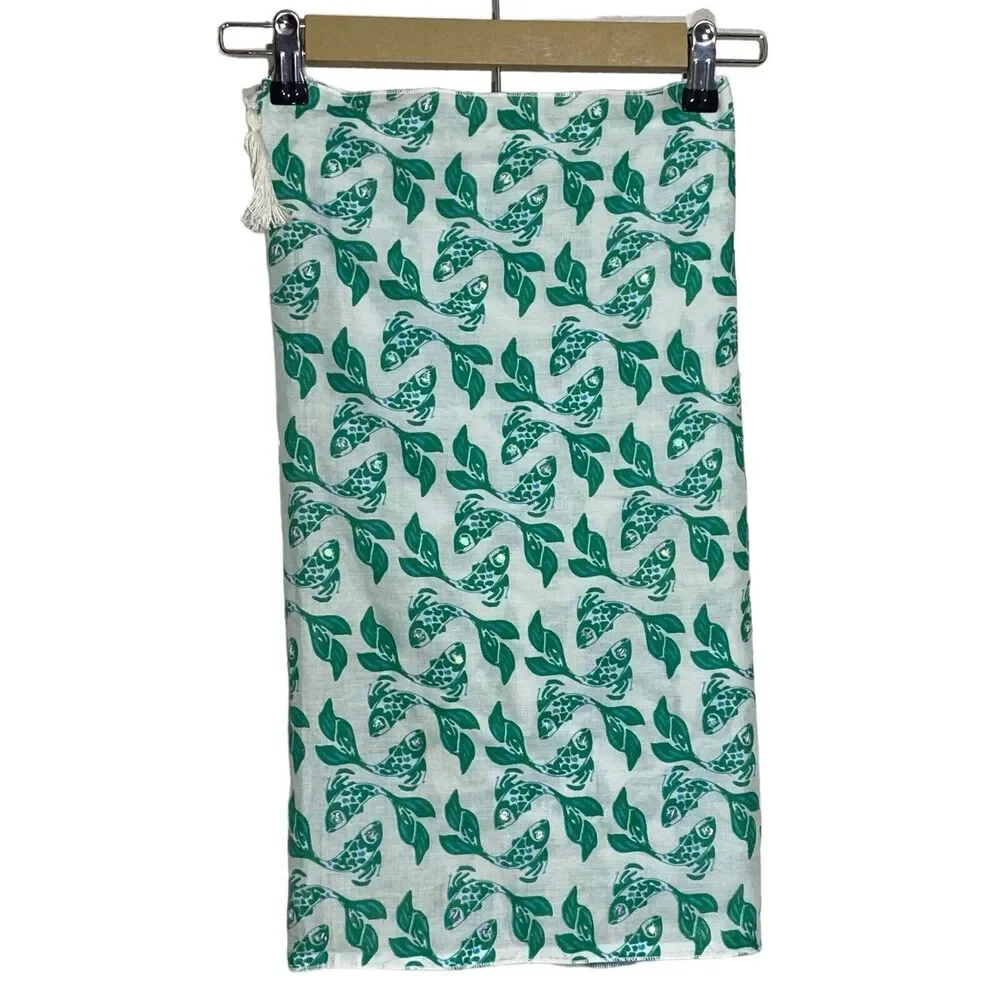 Letarte Sarong Womens OS Beach Cover Up Semi-Sheer Tassels Sequins Koi Fish